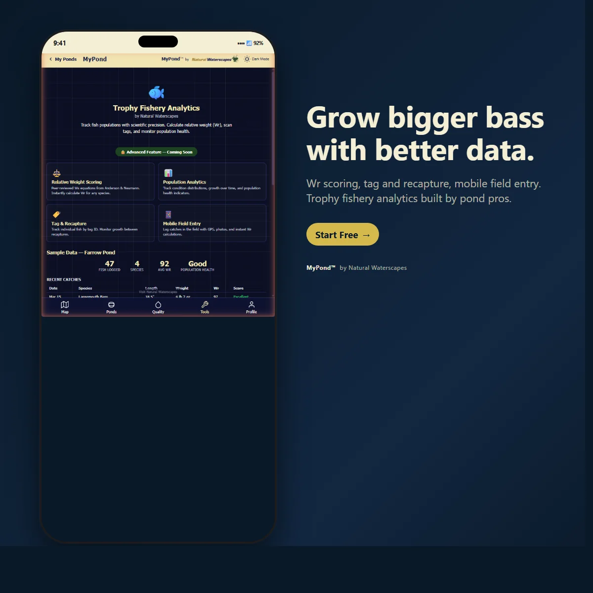 Fish Tracker by Natural Waterscapes — fishery logging and relative-weight scoring
